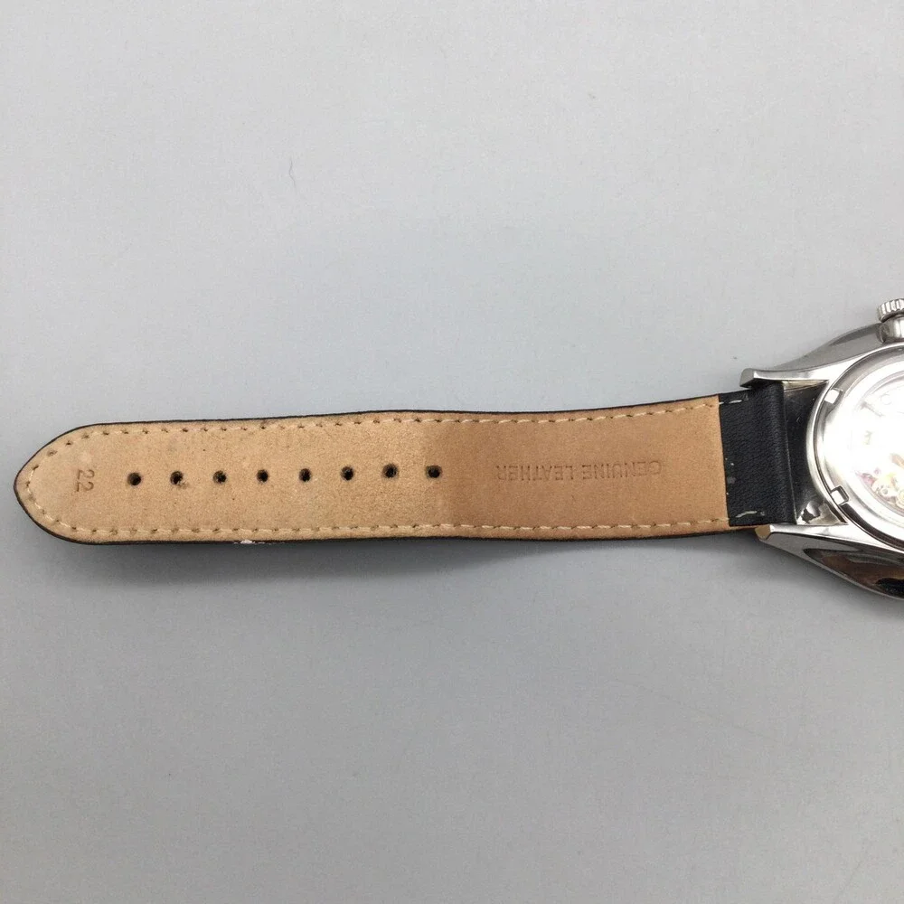 Stuhrling Original Mens Watch 44mm Black Dial Black Leather Automatic Date